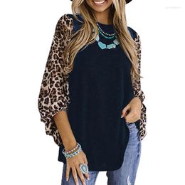 Blusas de mujer Casual Leopardo Camisetas Moda Primavera Otoño Impresión Manga larga Tops Patchwork Ropa de calle sexi O-Cuello Oficina Señora