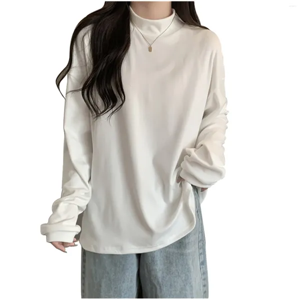 Blusas de mujer Top informal de manga larga Color sólido Sudadera con cuello redondo Tops para mujer Jerséis llamativos y a la moda