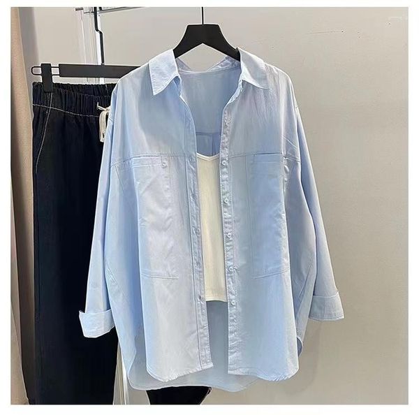 Chemisiers pour femmes Casual Loose Womens Tops Et Harajuku Plus Size Top Blanc Bleu Jaune Blouse Chemise Protection Solaire Coton Chemises Blusas