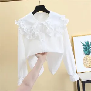 Women's Blouses Casual Shirt For Women Koreaanse stijl College School Student Ruch Top Vrouw Kawaii Lolita Peterpan Collar Blouse Office