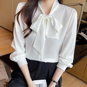 Vrouwen Blouses Casual Zomer Wit Shirt Tops 2023 Elegante Strikje Lange Mouw Dunne Shirts Vrouwelijke Ol Losse Blusas para