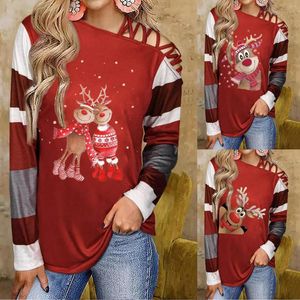 Women's Blouses Casual Tops For Women One Off Shoulder Strappy Christmas Cute Print Lange Mouw Shirt Colorful Tie Diatient Chemisier Femme
