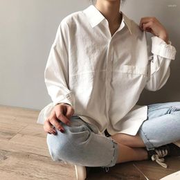 Women's Blouses Suual Long Leeeve Looe White Hirt For Women Vintage Harajuku Turn Down Collar Bloue en Top Minimalit Olid 2023