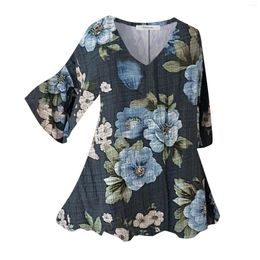Blouses voor dames causale korte mouw voor vrouwen vintage katoenen linnen blouse zomer tops bloemenprint v nek thirt losse tuniek