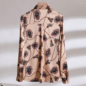 Damesblouses champagne print shirt vrouwen lente mode elegante lange mouw formele kantoor dames werk tops zwart