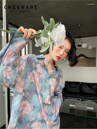 Cheerart Vintage Floral Chemise surdimensionnée pour femmes Tie Dye Haut à manches longues et chemisier boutonné Baggy Peinture à l'huile 2024