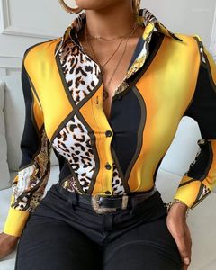 Blouses voor dames Cheetah Print Colorblock Button Button Long Sleeve Shirt Europe America Fashion Daily Work Office Lady Casual Sexy shirts