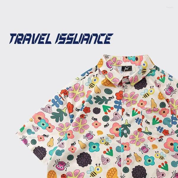 Blouses pour femmes Chic Cartoon Flower insectes chemises à revers imprimées complètes harajuku couples étudiants surdimensionnés Blouse à manches courtes Summer Kawaii