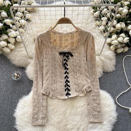 Blouses Femmes Chic Élégant Blusen Damen 2024 Doux À Lacets Dentelle Crochet Fleur Chemisier Creux Femmes Blusas Skinny Femme Français Cour Rétro