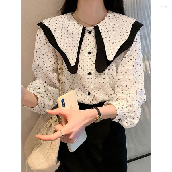 Blouses de femmes Chic Gente Puff Floral Print Shirts Camisa Feminina White Doll Tops Blusas Mujer de Moda 2022 Verano Elegantes Blue Blouse