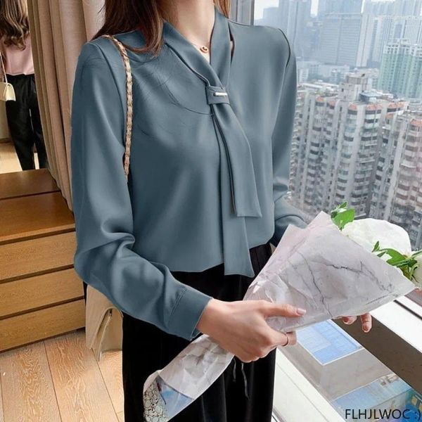 Blusas de mujer Corea Corea Japón Ropa femenina Mujeres 2024 Oficina de la Oficina Trabajo de camisa Básica Diseño de camisa RETRO Copas de pajarita de encaje retro y