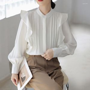 Blouses femme Chic coréen blanc en mousseline de soie Blouse femmes printemps automne à manches longues volants hauts chemises Blusas Mujer