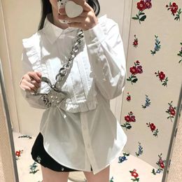 Damesblouses Chic Ruches Bib Lange mouw Wit overhemd Losse oorrand Leeftijdverminderende tops Koreaanse vestidos Designer merk 2024