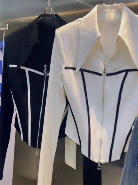 Blouses Femmes Chic Tempérament Tops Mode Pour Femmes Tunique À Manches Longues Chemises À Fermeture Éclair 2023 Blusas Mujer De Moda Coréen Blanc Crop