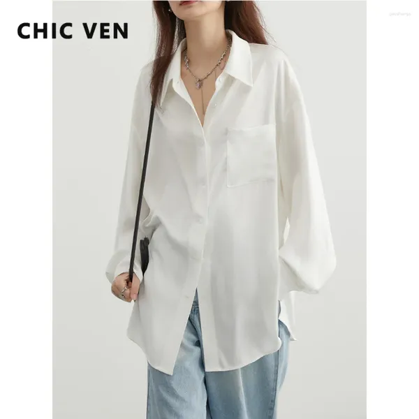 Blusas de mujer CHIC VEN camisa de mujer camisas de Blanco sólido con abertura lateral suelta de manga larga Tops femeninos Primavera Verano 2024