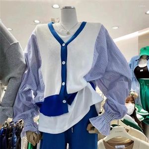 Blouses de femmes Chic Femmes Long Batwing Sleeve V Couc Knit Shirts Cardigan Soupped Print Blusas Feminina Patchwork épissé NZ52