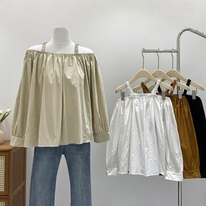 Blouses pour femmes Chic femmes hauts et chemisier à épaules dénudées lâche décontracté tout-puissant Blusas Feminina Spaghetti sangle mode coréenne Dropship