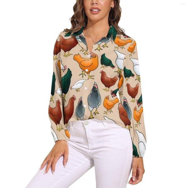 Blusas de mujer, blusa de pollo, gallos y gallinas agrícolas, estilo callejero, camisa holgada de manga larga para oficina, Top con patrón de talla grande