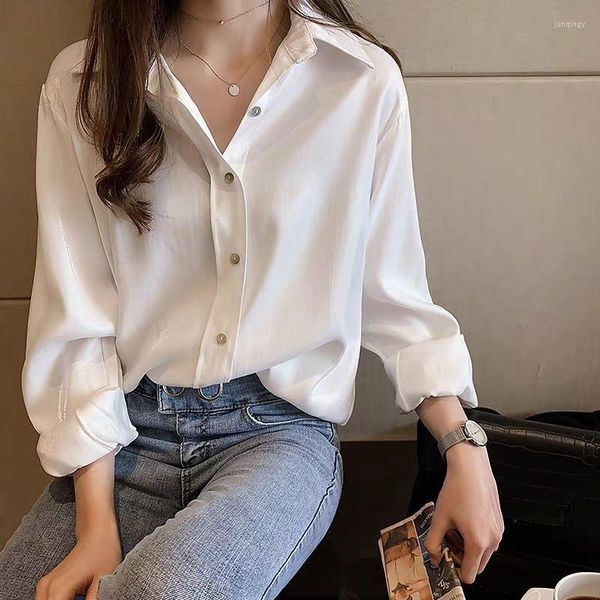 Blusas de mujer Blusa de gasa para mujer Top transparente Ropa de primavera Camisa blanca para mujer Ropa de oficina Túnica Vetement Femme 2023