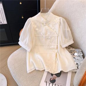 Chemises en mousseline de mousseline pour femmes broderie de mode chinois Vêtements de mode d'été lâches à manches courtes femmes tops ycmyunyan