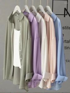 Blouses pour femmes en mousseline de mousseline mince chemises d'été perspective bouton de la chemise de soleil coréen solide