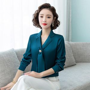 Damesblouses chikichi 2023 lente satijnen blouse met lange mouwen roze elegante v-neck dames tops herfst shirt vrouwen Koreaanse mode 3xl