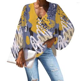 Blouses voor dames kinderlijke abstracte graffiti kindertekenstijl tops meisjes ademende dames zomer zachte chiffon lantaarn mouwen