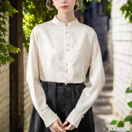 Blouses pour femmes Style chinois Chi-pao Collar Design Tops Année 2024 Spring Women Office Girls Girls Elegant Retro Shirt Blouse Vintage