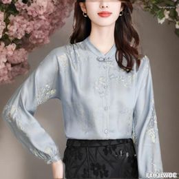 Blouses pour femmes Style chinois Chi-pao Collar Design Top French 2024 Spring Women Office Girls Girls Elegant Retro Shirt Blouse Vintage