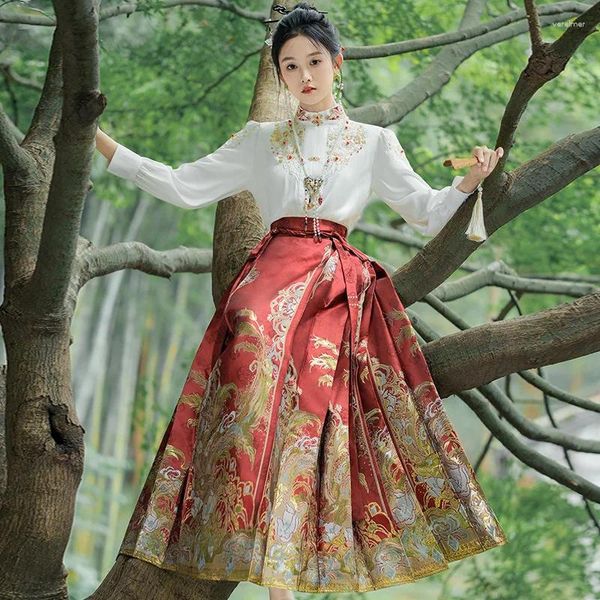 Blusas para mujeres estilo chino exquisito bordado hanfu top mujeres retro collar manga larga elegante button de oro blanco