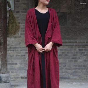 Blouses pour femmes Style chinois longue Kimono Blosue chemise femmes Vintage coton lin grande taille Blouse hauts Robe D055