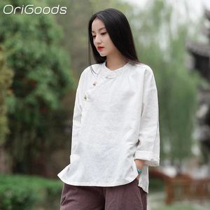 Blouses pour femmes Shirts à manches longues de style chinois Ramie Coton Coton épais chemises d'automne de printemps pour femmes Blouse National Blusas 2024 Tops