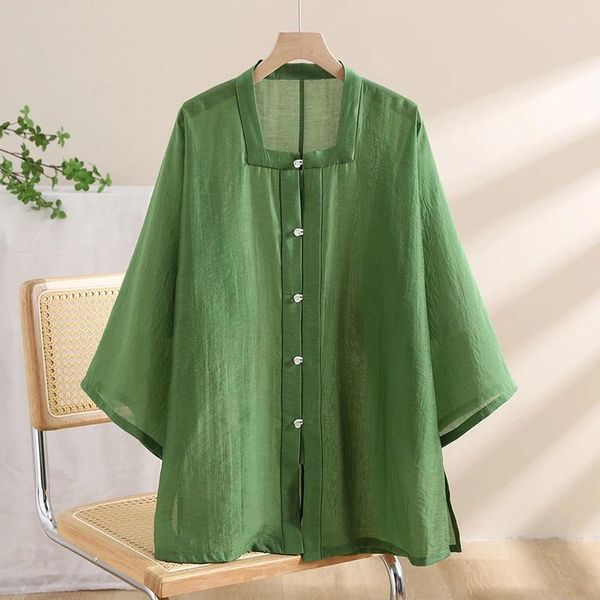 Blouses pour femmes Style chinois chemise coton lin Vintage ample couleurs unies vêtements manches longues été haut pour femme YCMYUNYAN