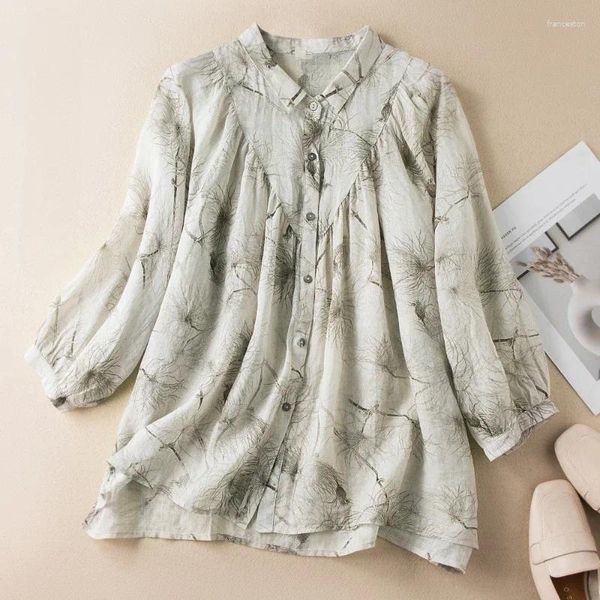 Blusas para mujeres Camisa de estilo chino Lino de algodón Vintage Vintage Loose Tops Fashion Clothing Ycmyunyan