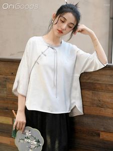 Blouses de style chinois Femmes Polyester Jacquard Fabric de soie Summer 2024 Retro Traditional Blouse Top Q117