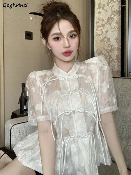 Blusas de mujer Camisas de estilo chino Mujeres 2023 Verano Vintage Temperamento Chic Moda Simple Y2k Casual Elegante Diseño de botones