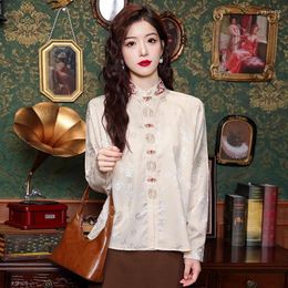 Chemises chinoises chinoises chemises Femmes à manches longues Satin 2024 Summer Imprimer Fashion Top