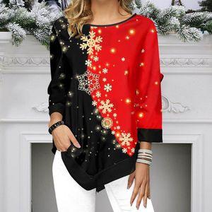 Dames blouses kerstsneeuwvlok patchwork kleur herfst t-shirt top comfortabel 3D-snijden
