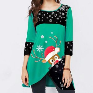 Women's Blouses Christmas Women Top O-Neck Three Quarter Sheeves Onregelmatige Hem herfst Blouse Sneeuwvlok Elk Casual pullover Daily Clothing