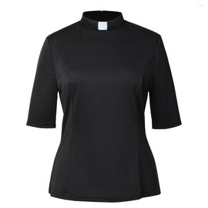Women's Blouses Church Tab Collar Clergy Shirt For Women Minister Blouse Half Sleeve Black Tops