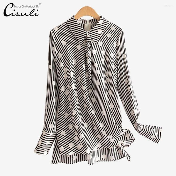 Chemise de chemisiers pour femmes chemise de soie imprimée cisuli pur mûrier à manches longues motif de style de style en gros drop