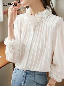 Blusas de mujer CJFHJE Estilo de corte Diseño de volantes Camisas blancas de gama alta Mujer Elegante Oficina Blusa de manga larga con botones S-XXL