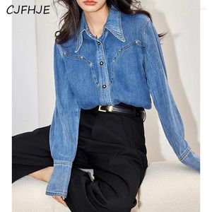 Blouses pour femmes Cjfhje Spring rétro Hong Kong Style Denim Shirt Veste à manches longues en vrac