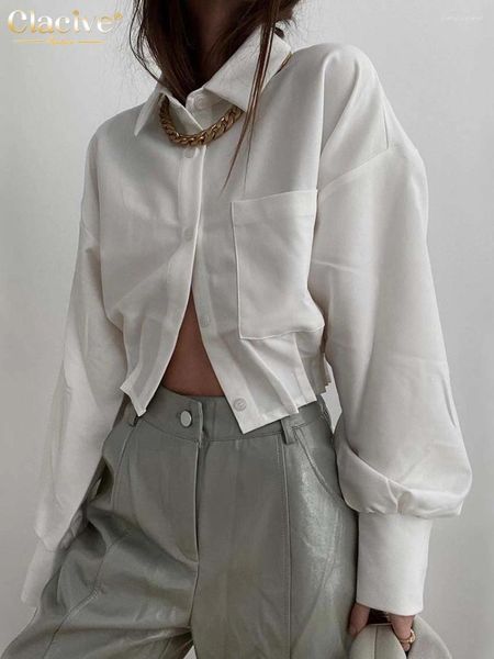 Blouses pour femmes Clove Casual White Fashion Femme 2024 Élégant Revers à manches longues Office Tops Streetwear Shirts Shirts For Women Pockets