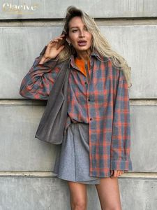 Blouses pour femmes Clobe de mode à carreaux en vrac lâche 2024 Casculé à manches longues Shirts élégants blusa classiques