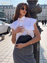 Blouses pour femmes Clacive Sexy Slim Chemise blanche Été Revers Chemises sans manches et Streetwear Casual Crop Top Fmelae Vêtements 2024