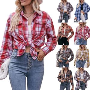 Damesblouses Klassieke Plaids Flanellen overhemd Button Down-overhemden Jassen Oversized casual tops met lange mouwen Gift