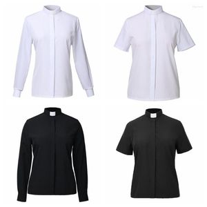 Damesblouses Clergy Shirt Dames Priester Kraag Blouse Tops Kerk Pastor Wit Zwart Tab Uniform XS-5XL