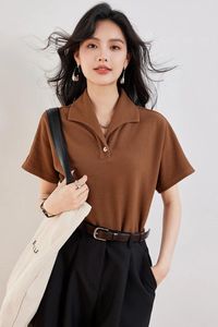 Blouses pour femmes Coigarsam Femmes Summer 2024 Bureau Lady Short Sleeve Tricoted Town-Down Blusas Blusas Womens Tops et