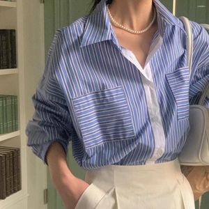 Blouses pour femmes Coigarsam Shirt Womens Tops 2024 Vintage Office Lady Three Quarter Shited Standée Principale Blue Femmes Shirts